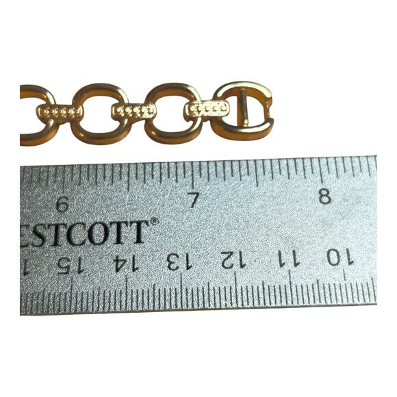 Gold Tone Rounded and Clear Rhinestones Bars Links Bracelet - Picture 5 of 5